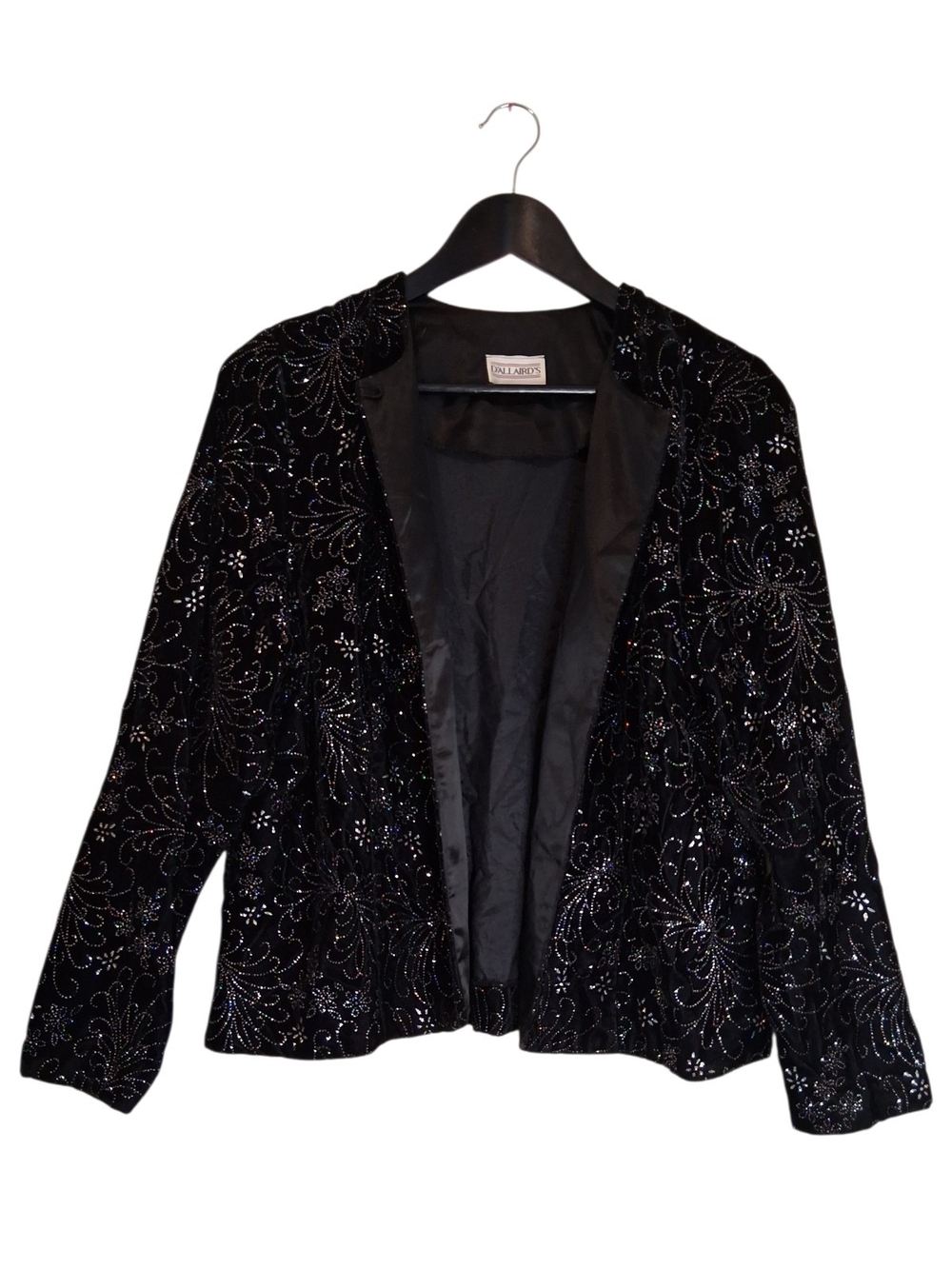 ​Vintage D'Allaird's Black Velvet Sparkle Floral Blazer Jacket Size 12